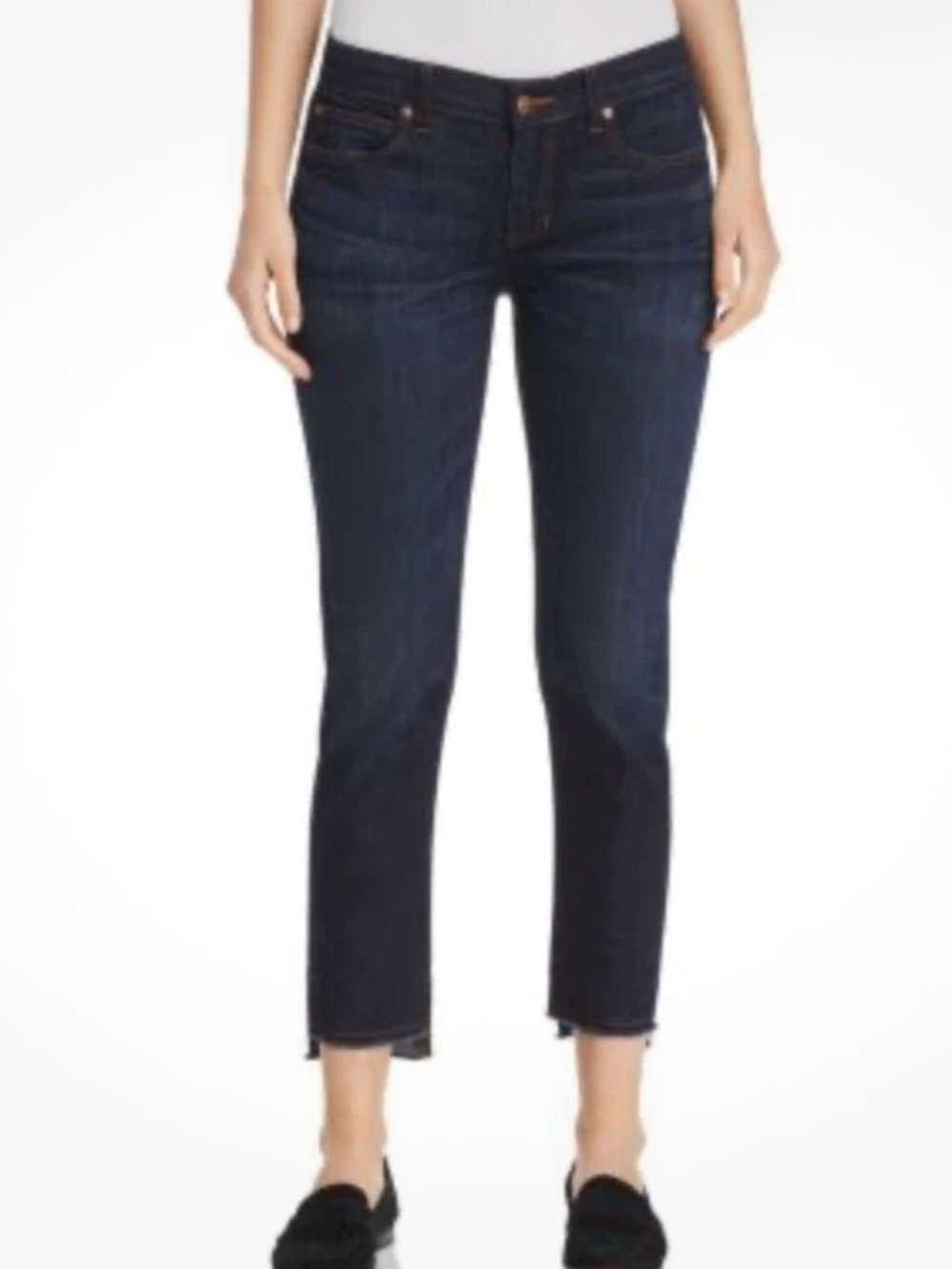 Eileen Fisher Dark Indigo 4 step raw edge hem zipper Cropped Skinny Jeans
